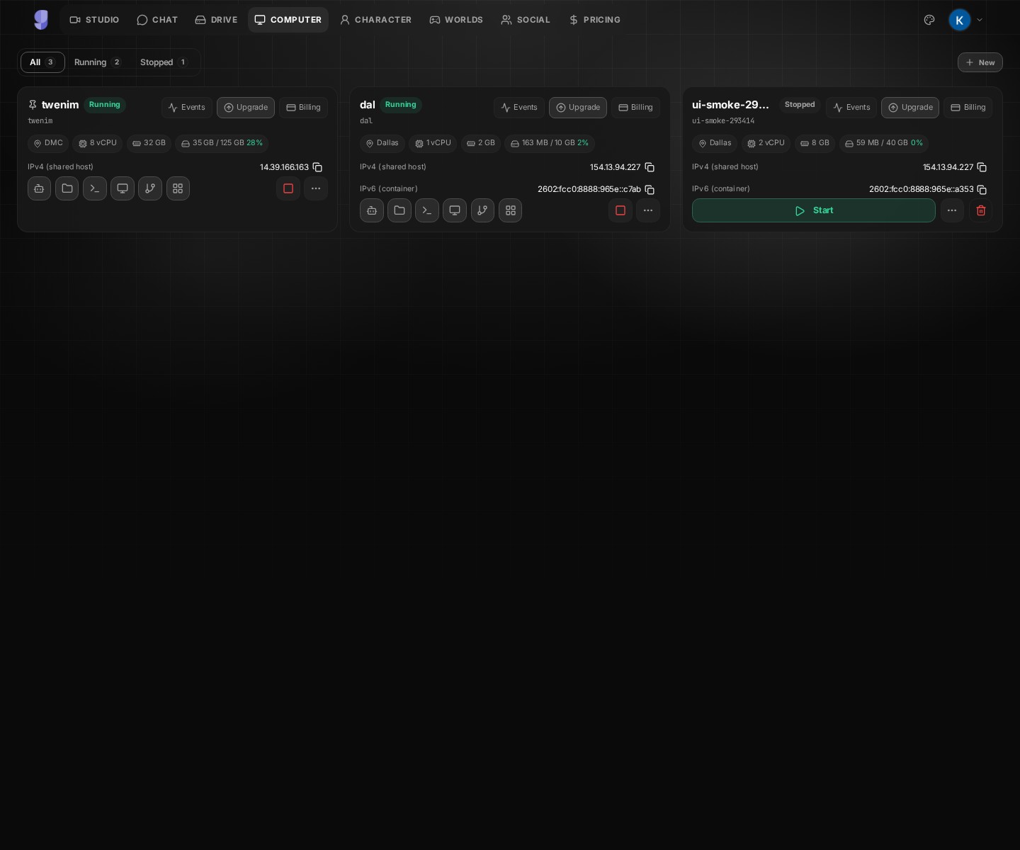 Operate the machine lifecycle from the dashboard, not from infrastructure sidecars.